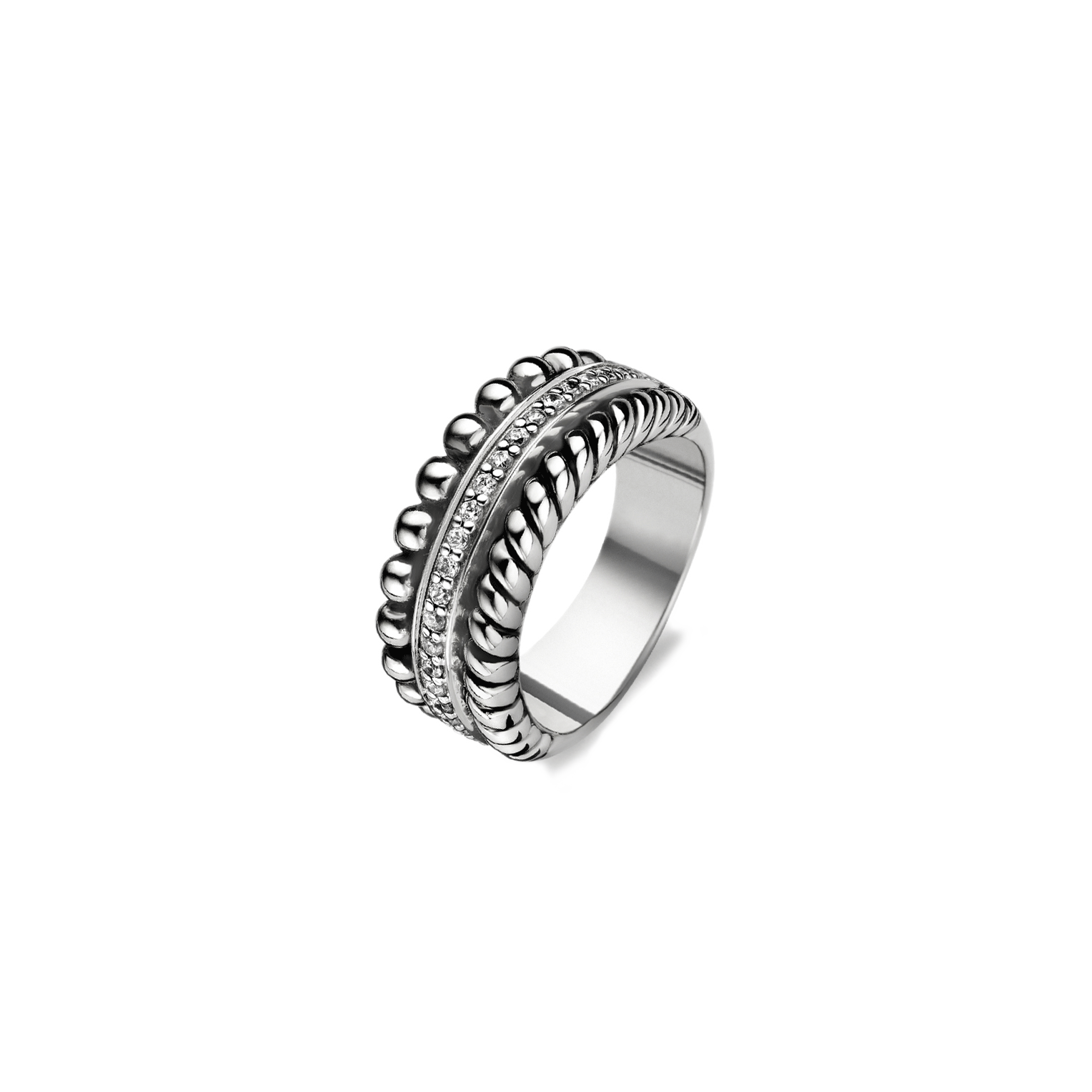 Anello Ti Sento Milano Argento Rodiato Struttura a Strati