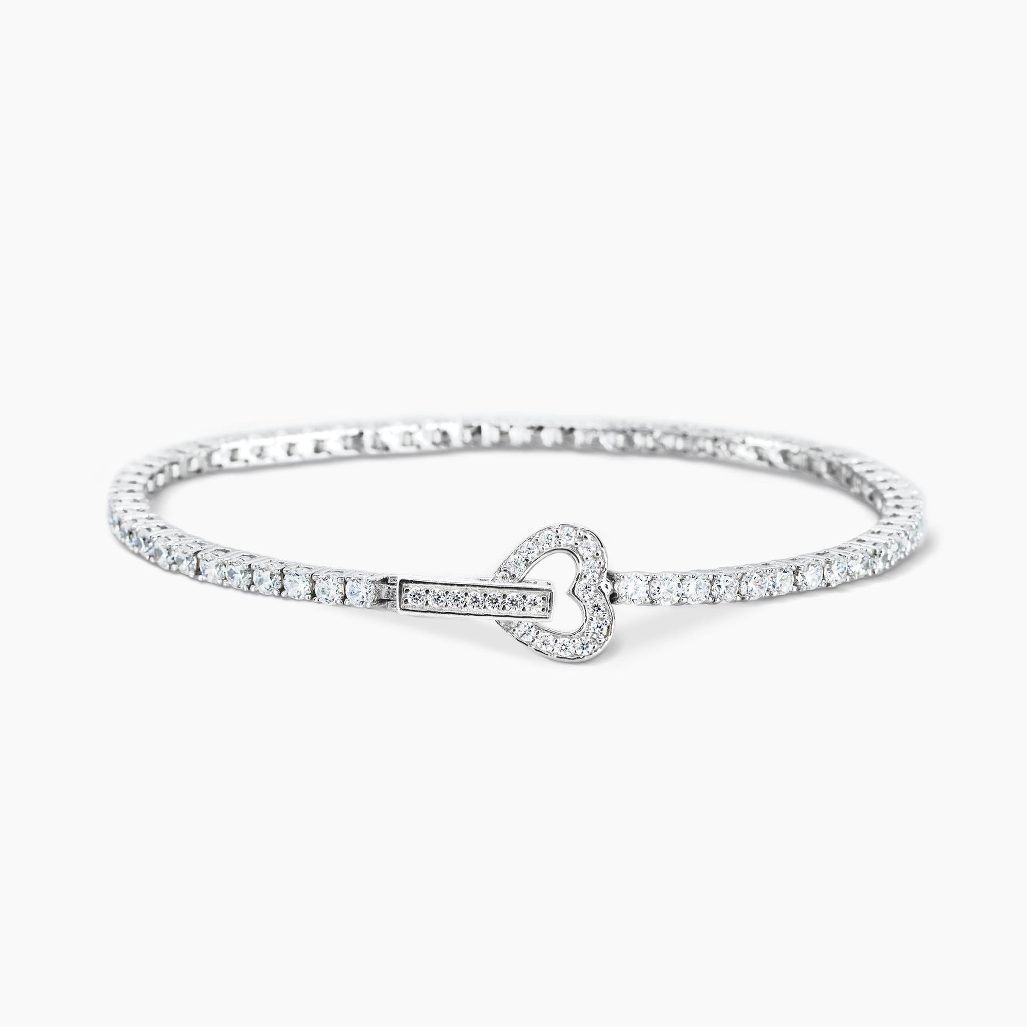 Bracciale Tennis Mabina Argento con Zirconi e Chiusura a Cuore