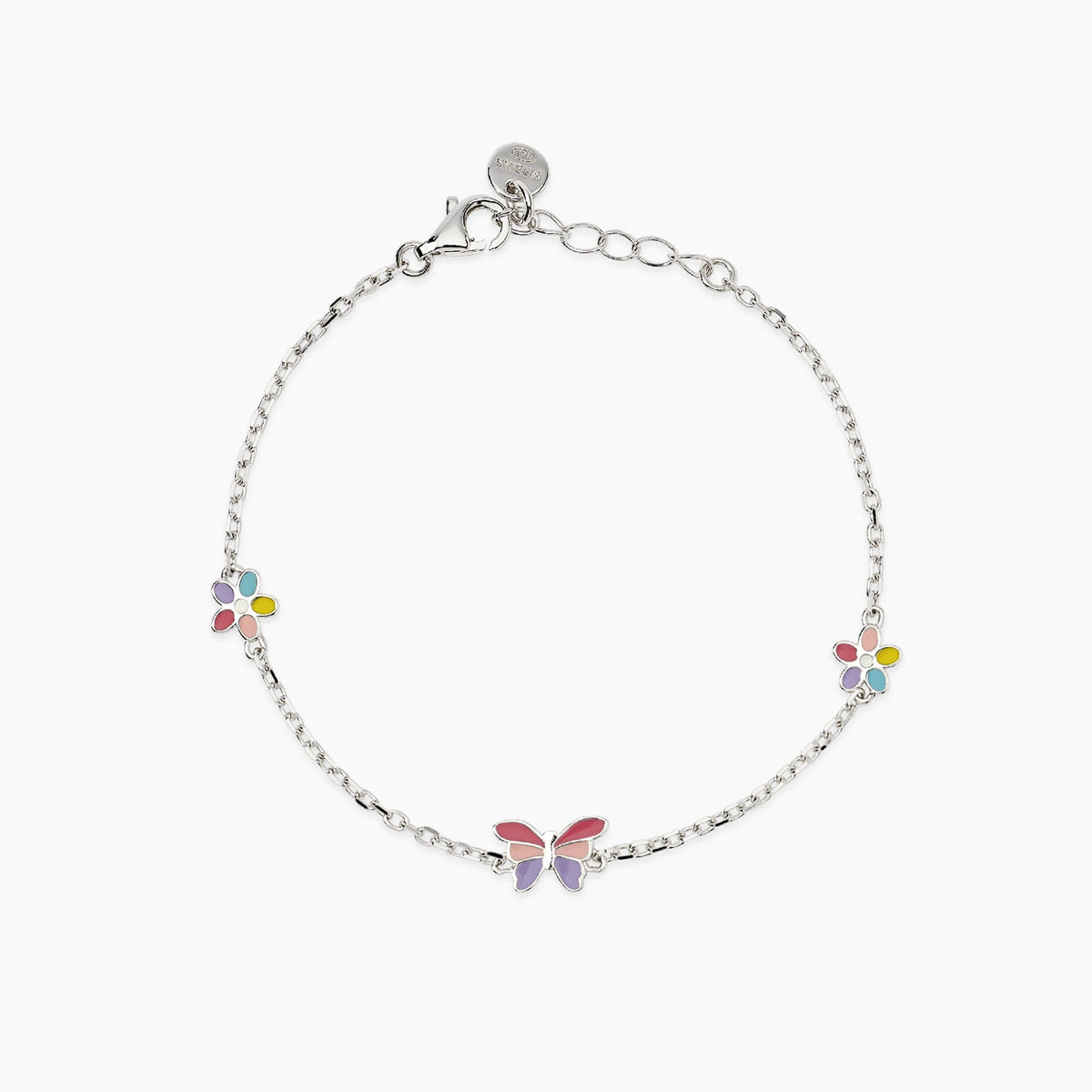 Bracciale Mabina Junior Baby Primavera Argento Farfalla e Fiori Smaltati