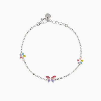 Bracciale Mabina Junior Baby Primavera Argento Farfalla e Fiori Smaltati