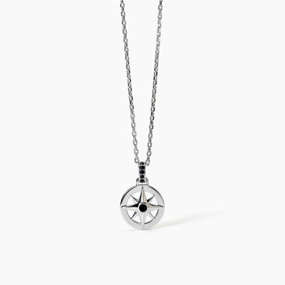 Collana Mabina Uomo Journey Argento 925 Rosa dei Venti Zirconi Neri