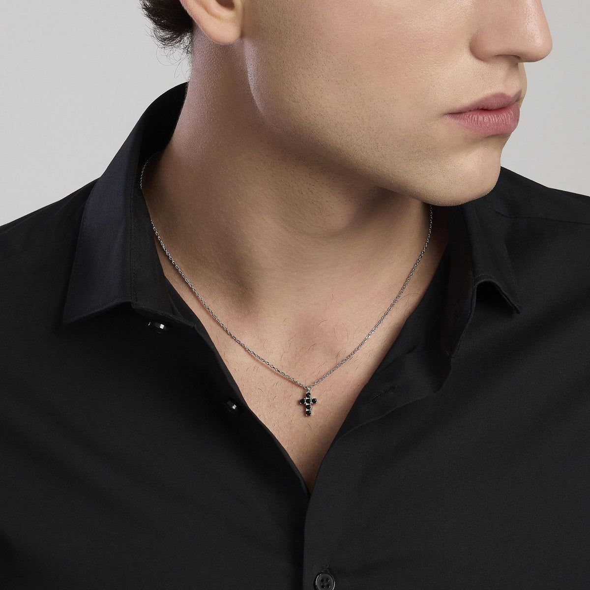 Collana Mabina Uomo Mystical Argento 925 Croce Zirconi Neri - vista 3
