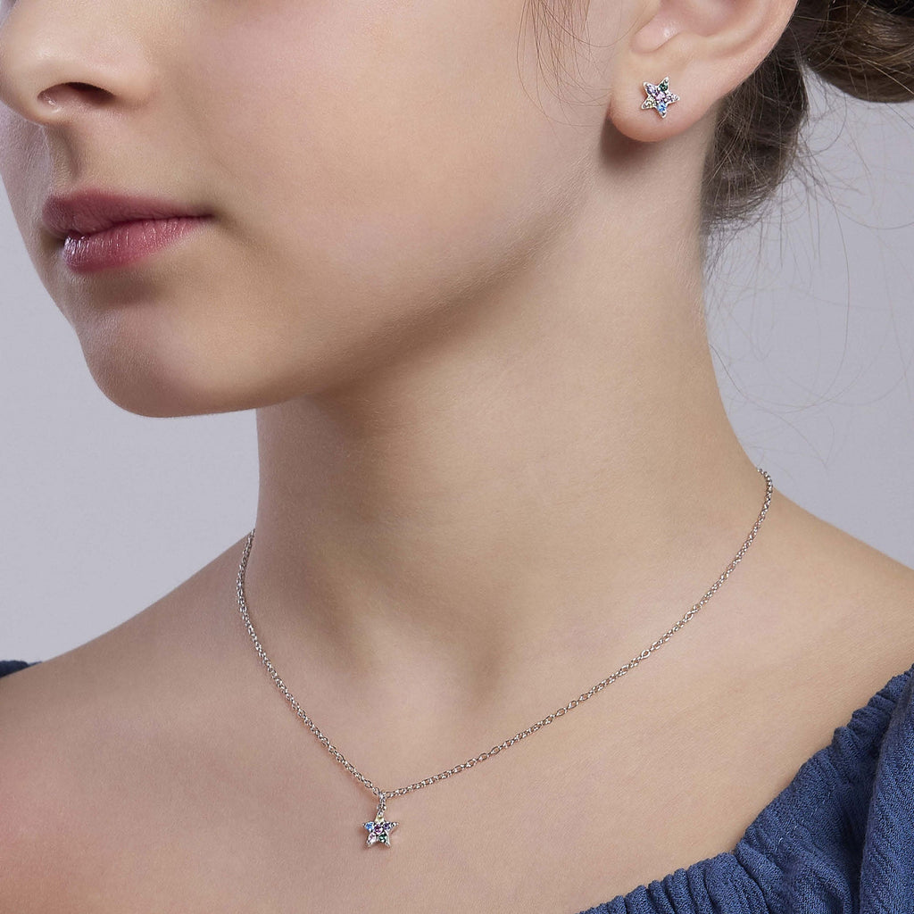 Girocollo Bambina Mabina Junior Étoile Argento con Stella Multicolor
