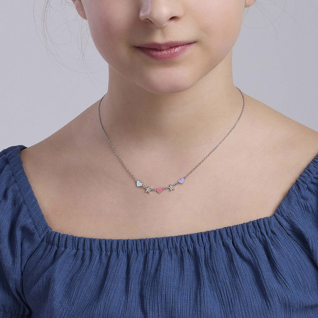 Girocollo Bambina Mabina Junior Cuor di Stelle Argento con Cuori Smaltati