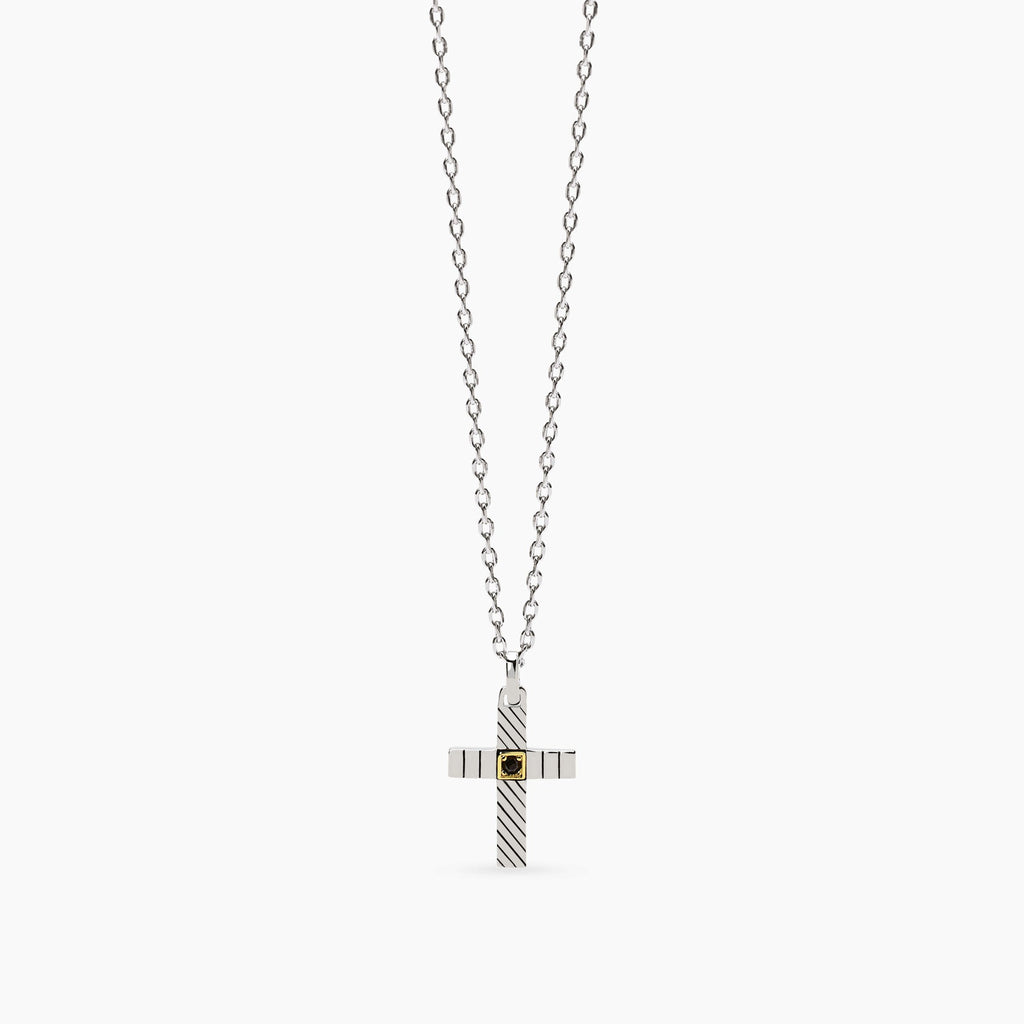 Collana Mabina Uomo Geometrico Argento 925 Croce Lucida Zircone Nero
