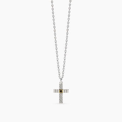 Collana Mabina Uomo Geometrico Argento 925 Croce Lucida Zircone Nero