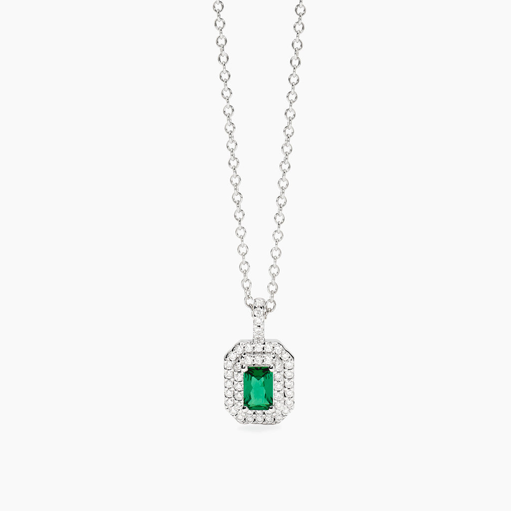 Girocollo Mabina Argento 925 Gemma Sintetica Color Smeraldo e Zirconi