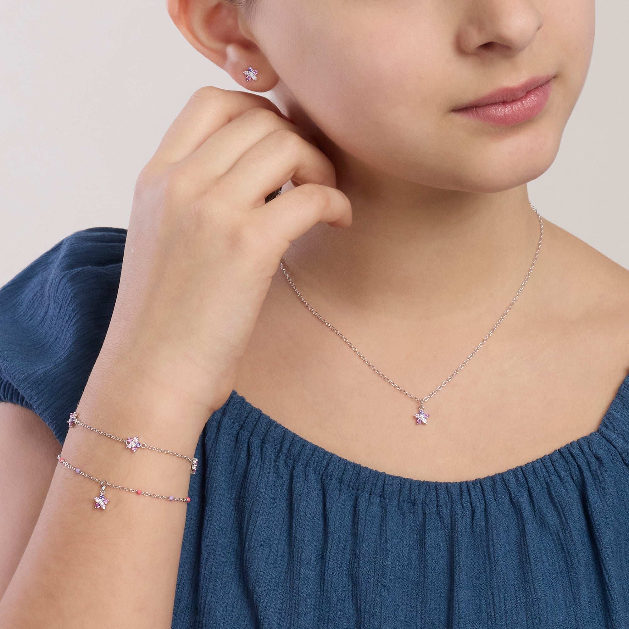 Orecchini Bambina Mabina Junior Fun Flower Argento con Fiori Rosa