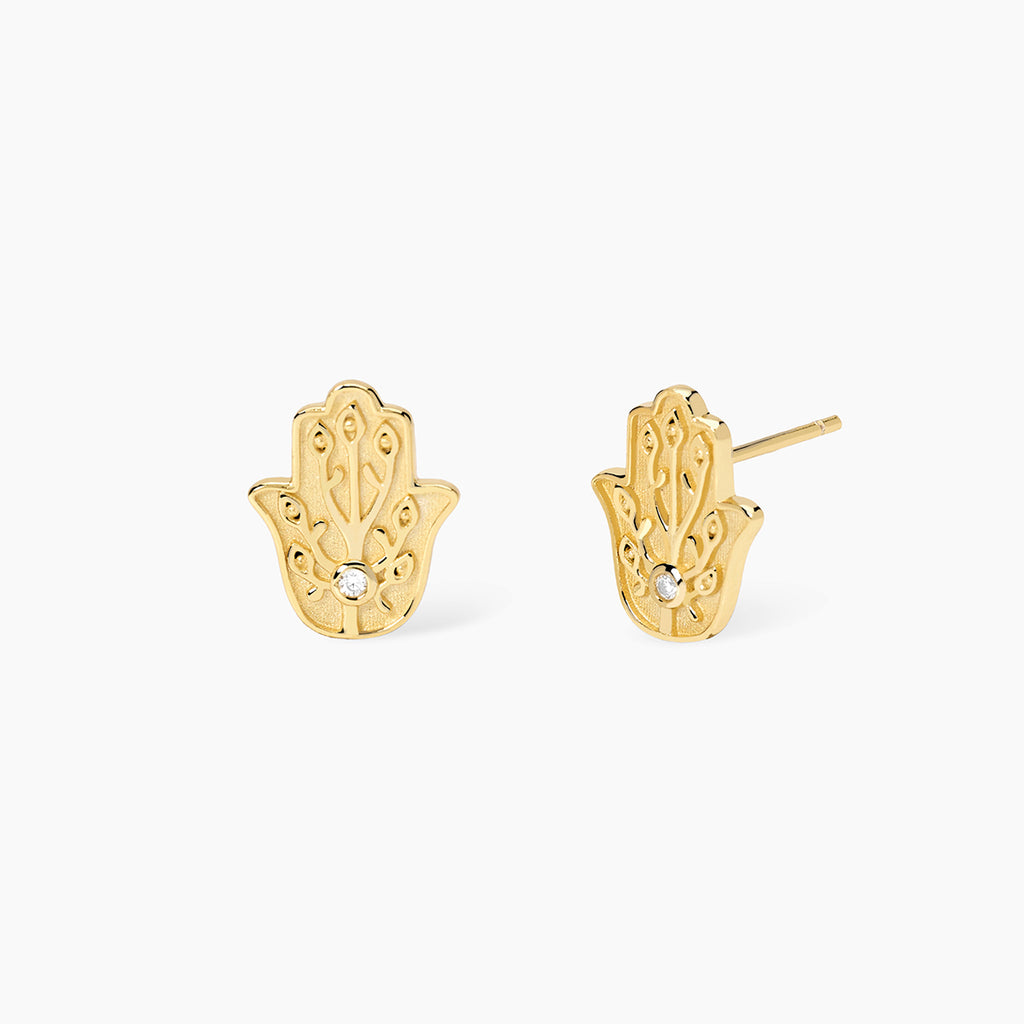 Orecchini Mabina Hamsa Argento 925 Placcato Oro 18K con Zirconi