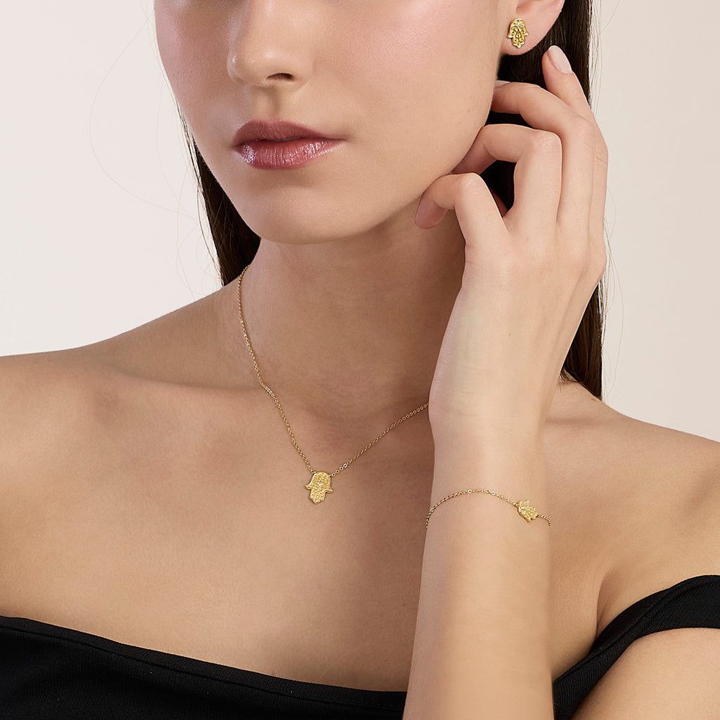 Orecchini Mabina Hamsa Argento 925 Placcato Oro 18K con Zirconi - vista 3