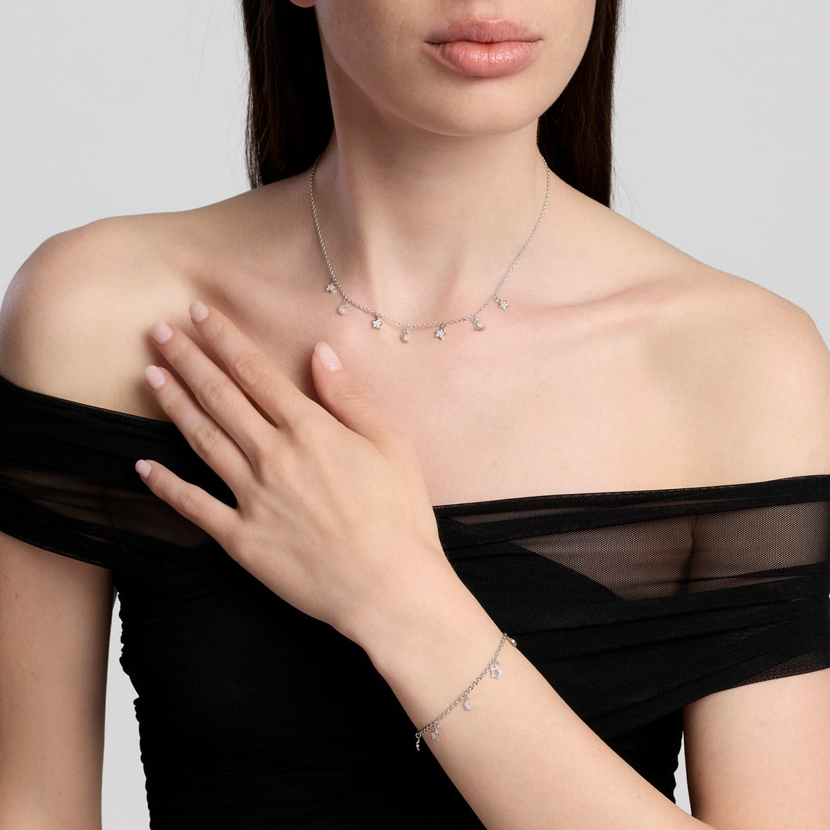 Bracciale Mabina Moon-Light in Lega di Bronzo e Argento con Lune e Stelle - vista 4