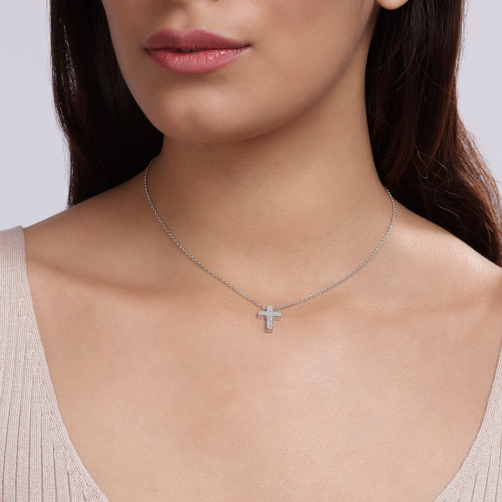 Girocollo Mabina Divina in Lega di Bronzo e Argento con Croce di Zirconi - vista 2