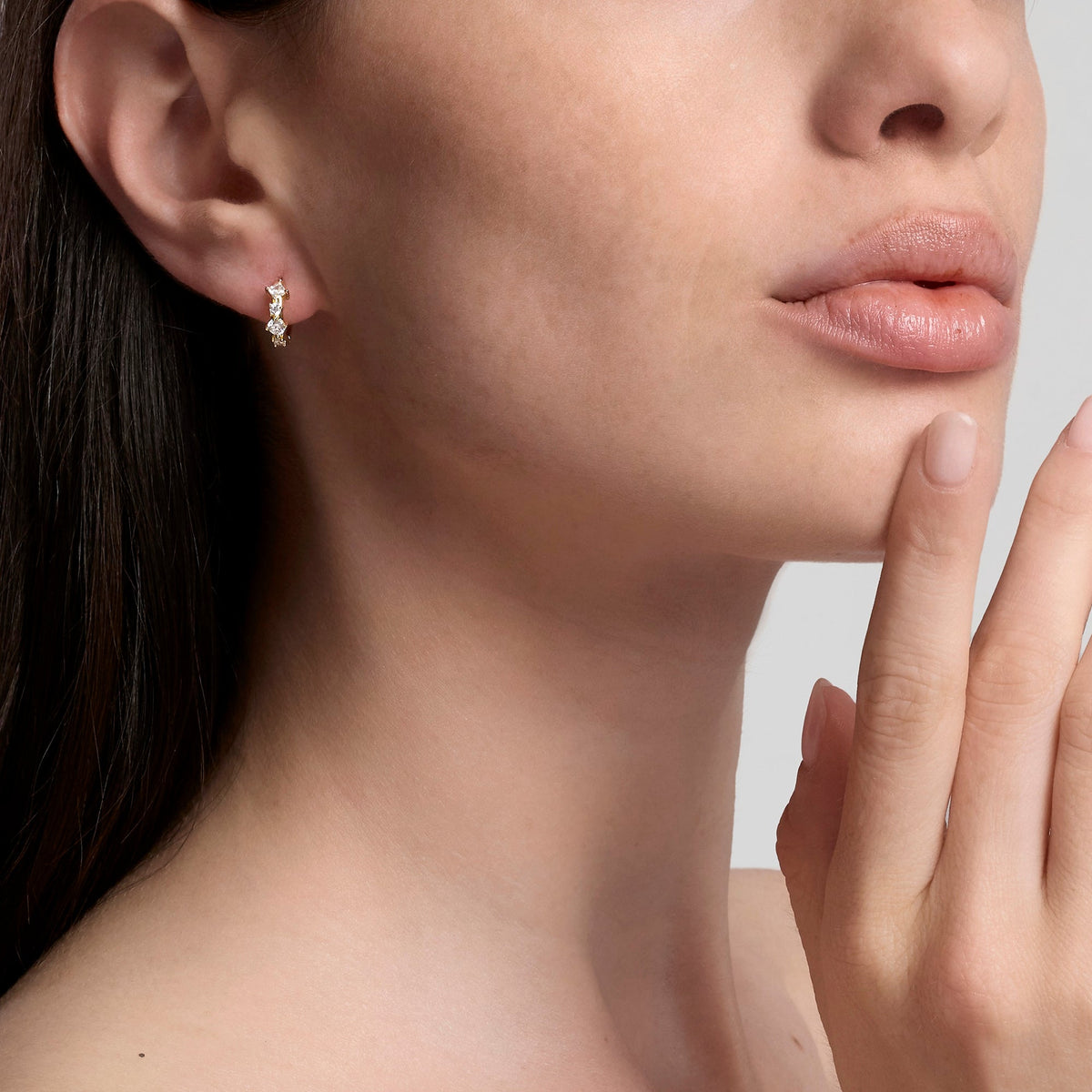 Orecchini Mabina Cosmo a Cerchio Bronzo e Argento Dorati con Zirconi - vista 3