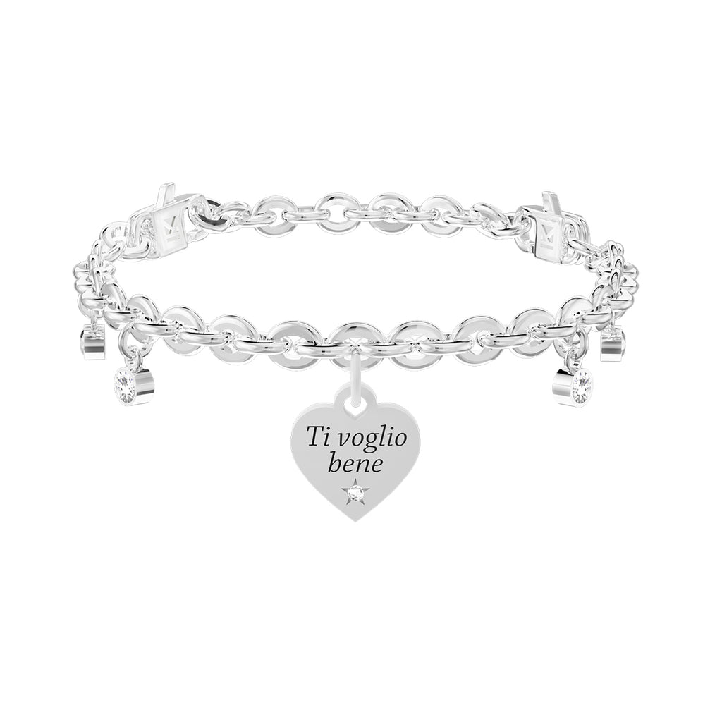 Bracciale Kidult in Acciaio 316L Catena Forzatina Cuore Ti Voglio Bene