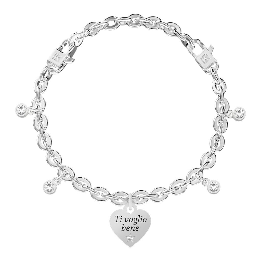 Bracciale Kidult in Acciaio 316L Catena Forzatina Cuore Ti Voglio Bene - vista 2