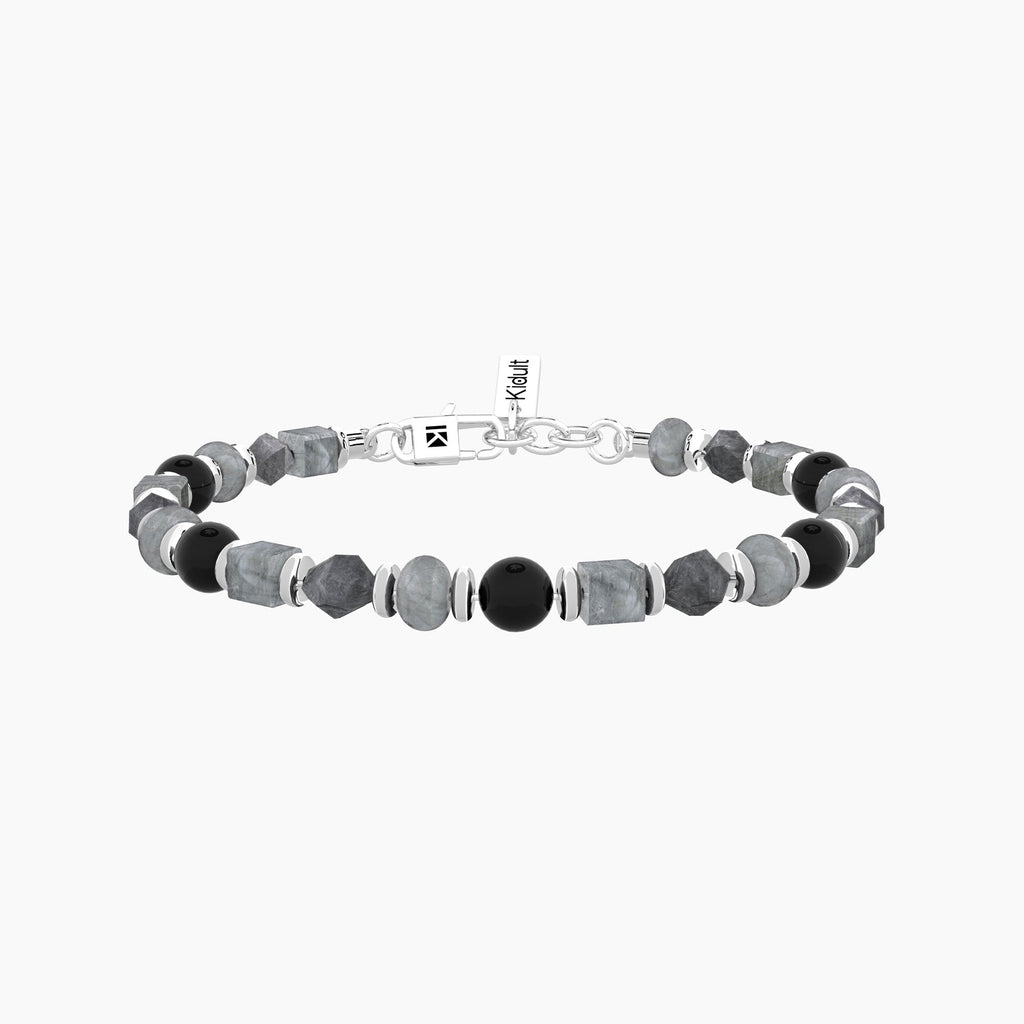 Bracciale Uomo Kidult Acciaio con Agata Nera e Grigia
