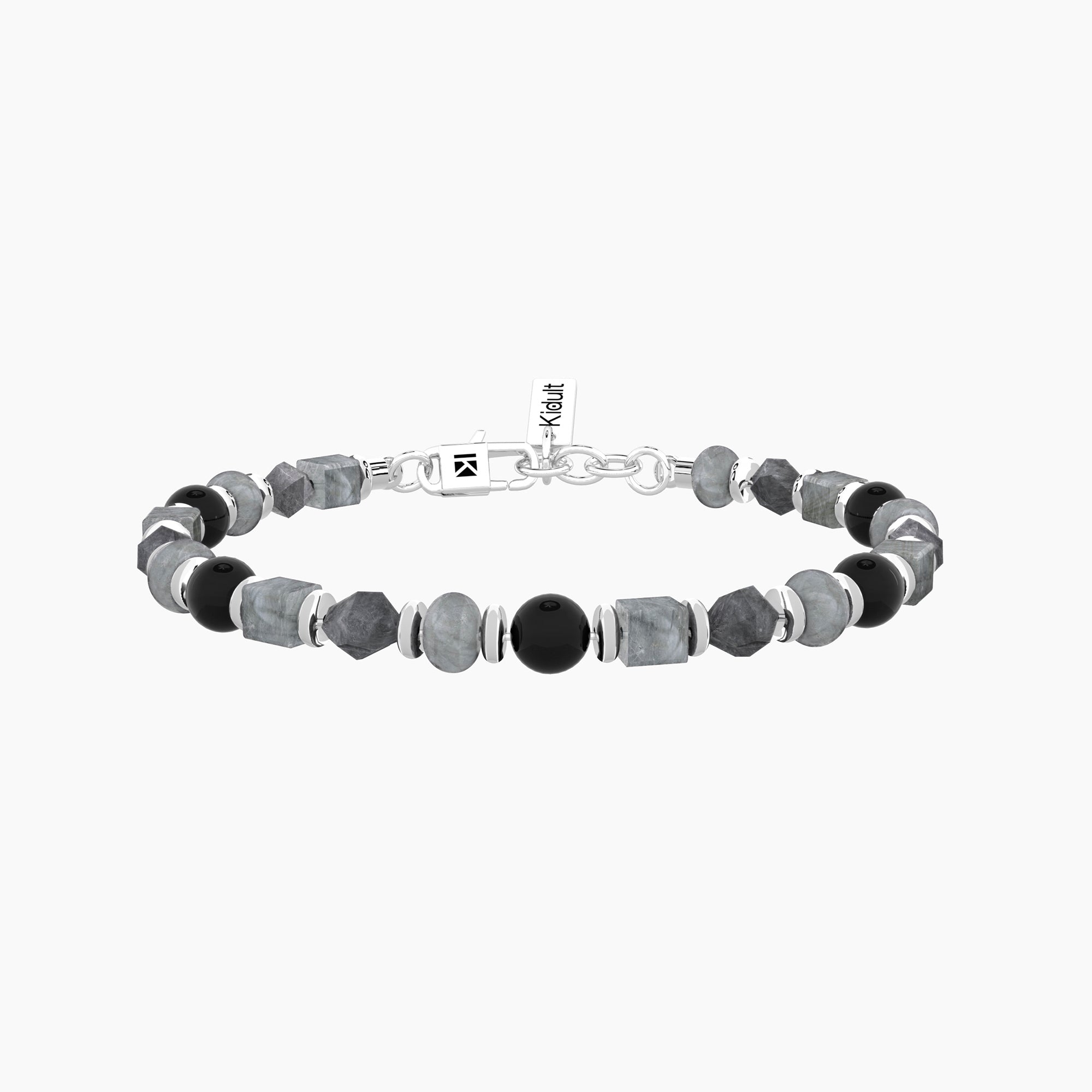 Bracciale Uomo Kidult Acciaio con Agata Nera e Grigia