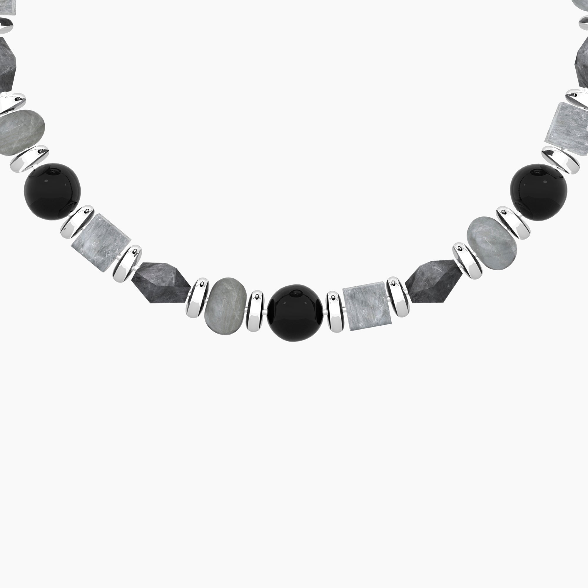 Bracciale Uomo Kidult Acciaio con Agata Nera e Grigia
