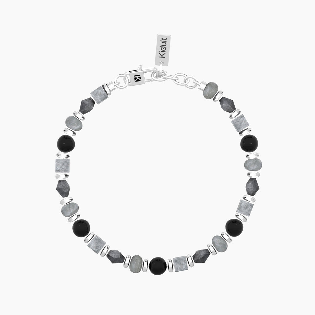Bracciale Uomo Kidult Acciaio con Agata Nera e Grigia