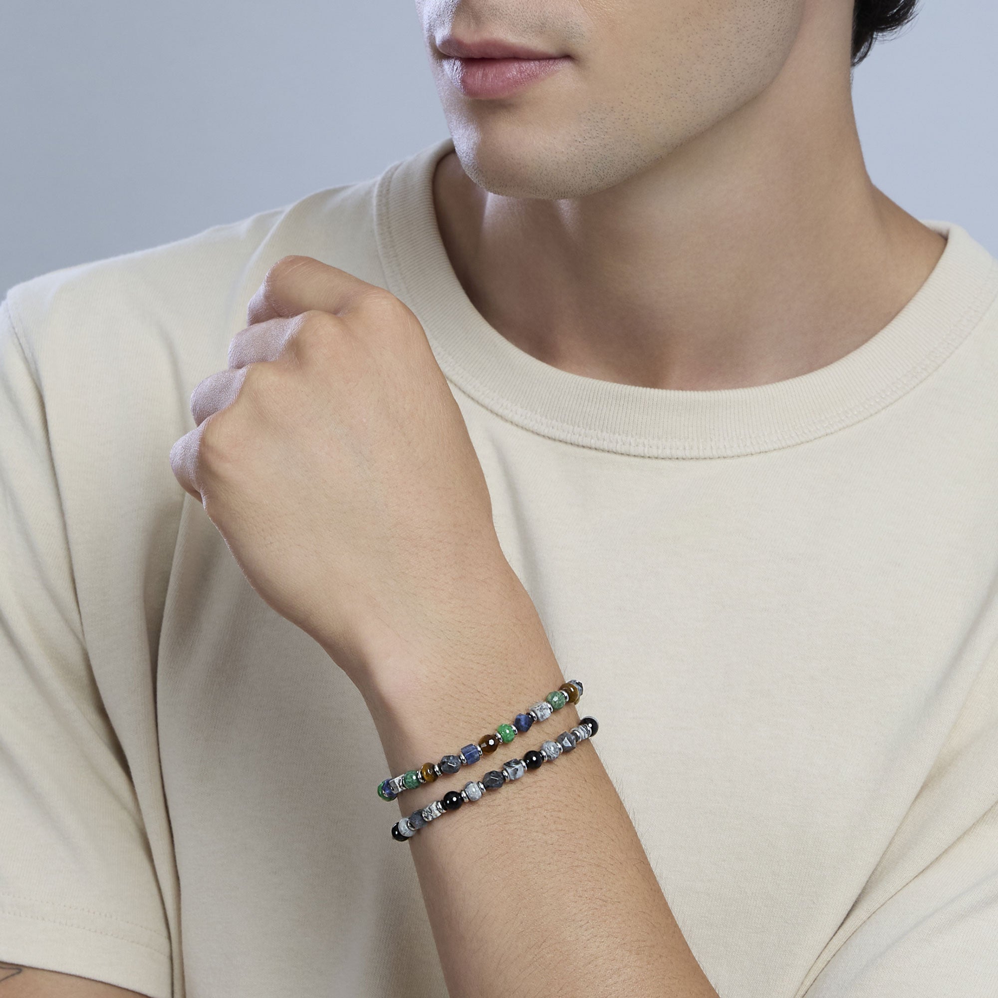 Bracciale Uomo Kidult Acciaio con Agata Nera e Grigia