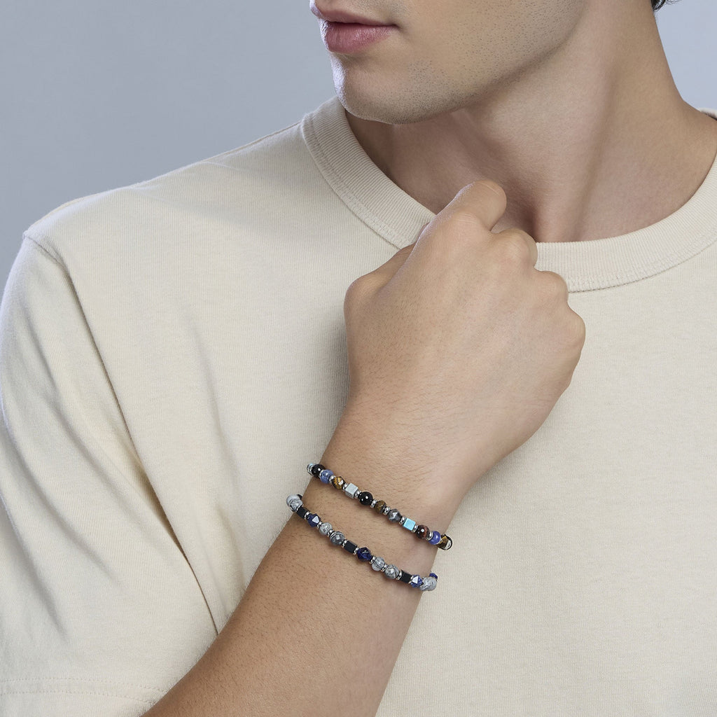 Bracciale Uomo Kidult Acciaio con Sodalite Blu e Agata