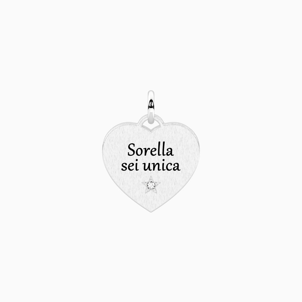 Charm Kidult By You Cuore Sorella in Acciaio con Cristallo