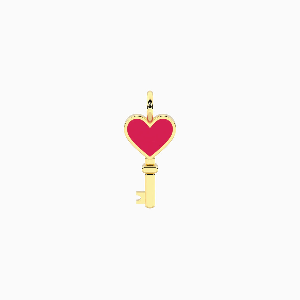 Charm Kidult By You Chiave con Cuore in Acciaio PVD Giallo e Smalto