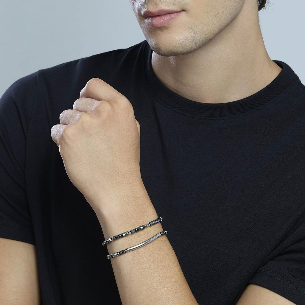 Bracciale Kidult Style Acciaio con Ematite e Piastra