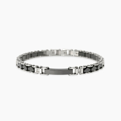 Bracciale Kidult Style Acciaio Ceramica Nera e Cristalli Bianchi