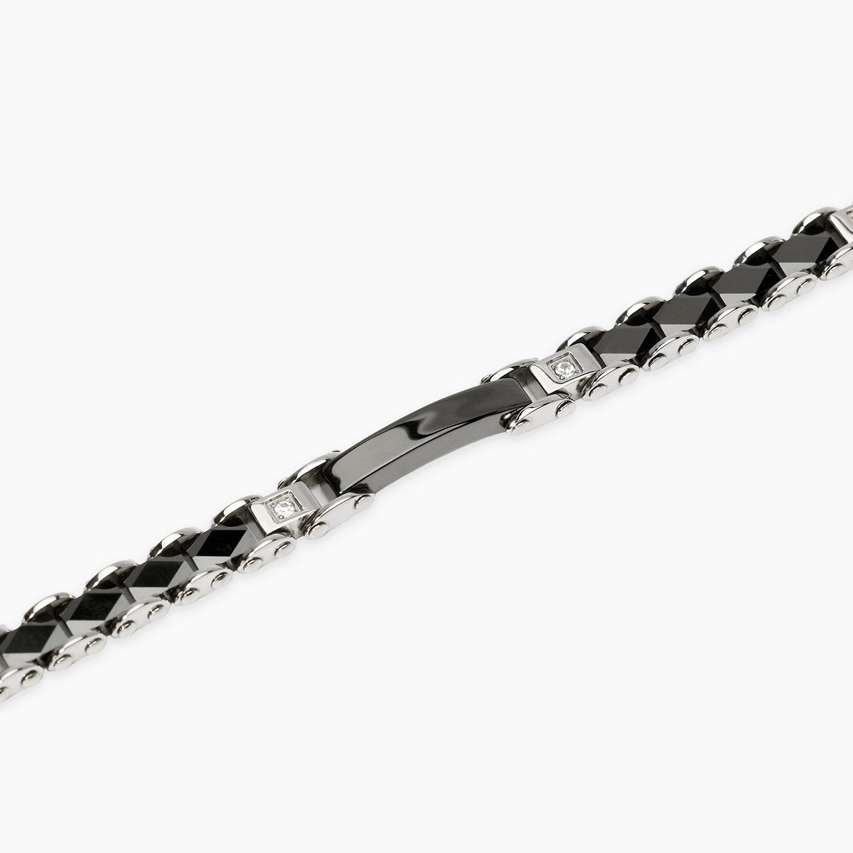 Bracciale Kidult Style Acciaio Ceramica Nera e Cristalli Bianchi - vista 2