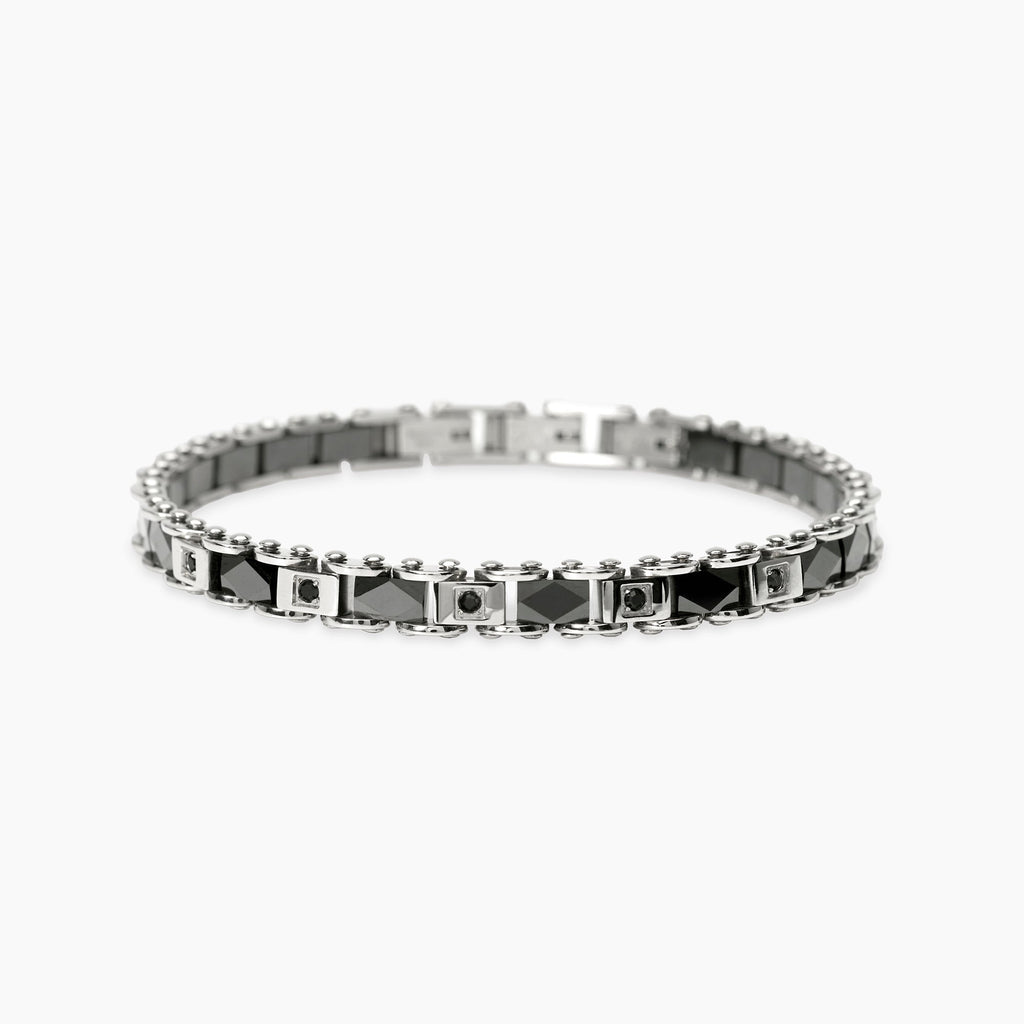 Bracciale Kidult Style Acciaio Ceramica Nera e Cristalli Neri