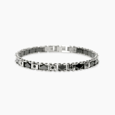 Bracciale Kidult Style Acciaio Ceramica Nera e Cristalli Neri