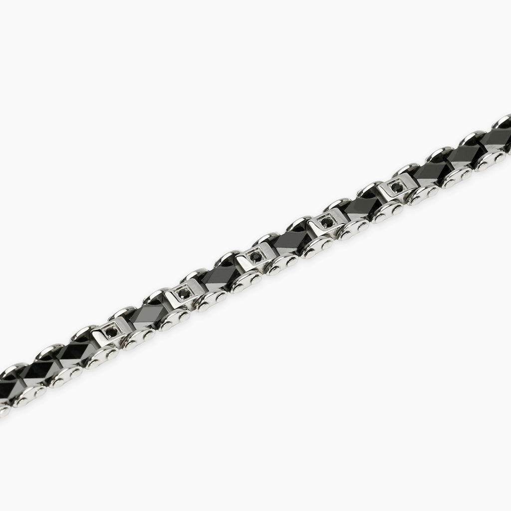 Bracciale Kidult Style Acciaio Ceramica Nera e Cristalli Neri - vista 2