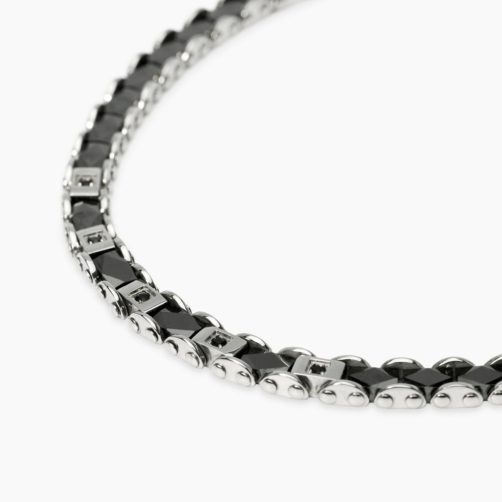 Bracciale Kidult Style Acciaio Ceramica Nera e Cristalli Neri - vista 3