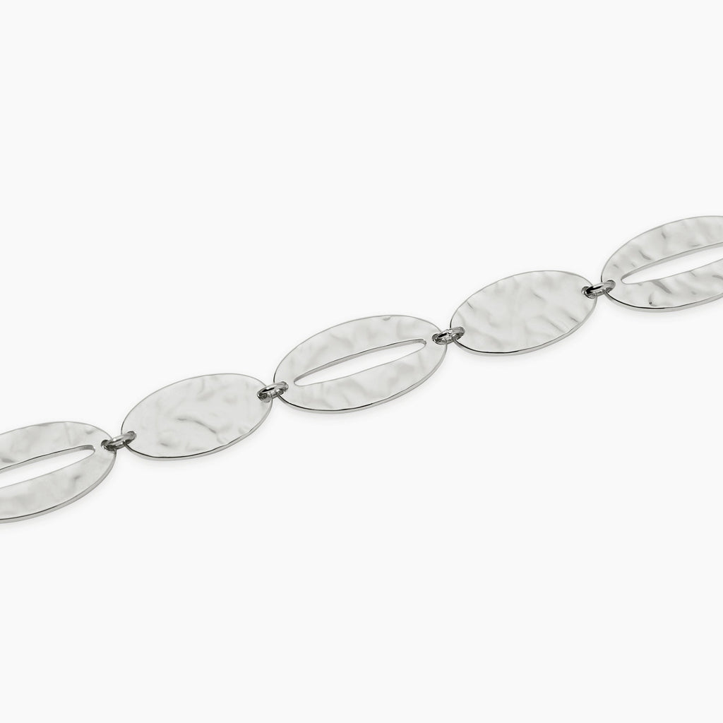 Bracciale Kidult Style Elementi Ovali Martellati in Acciaio - vista 2