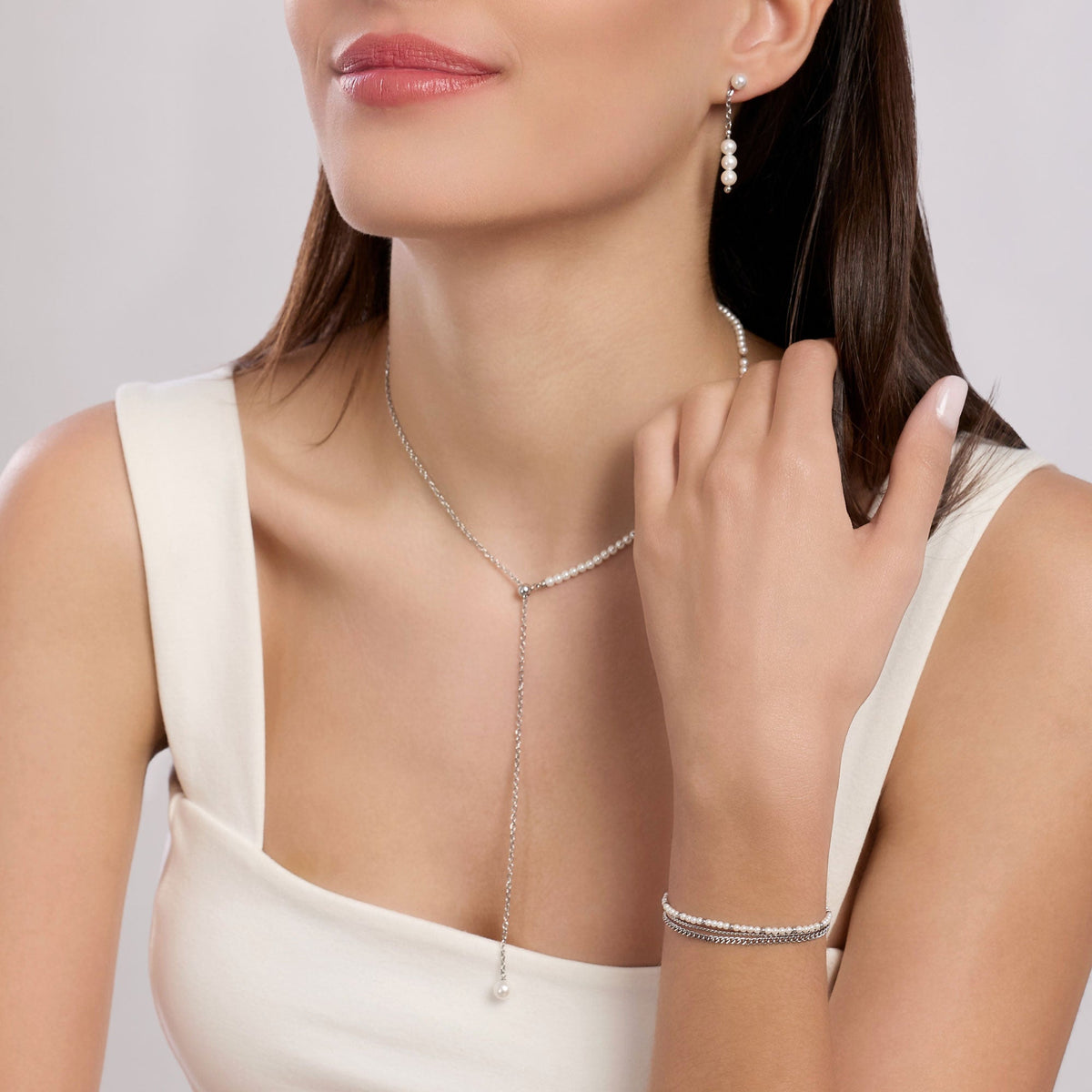 Collana Kidult Style Slider e Perle Conchiglia in Acciaio - vista 3