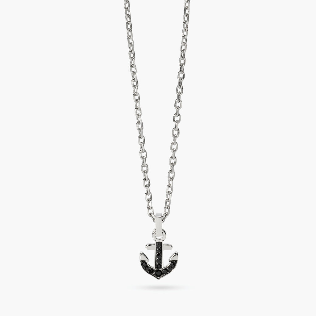 Collana Kidult Style Acciaio Ancora con Cristalli Neri
