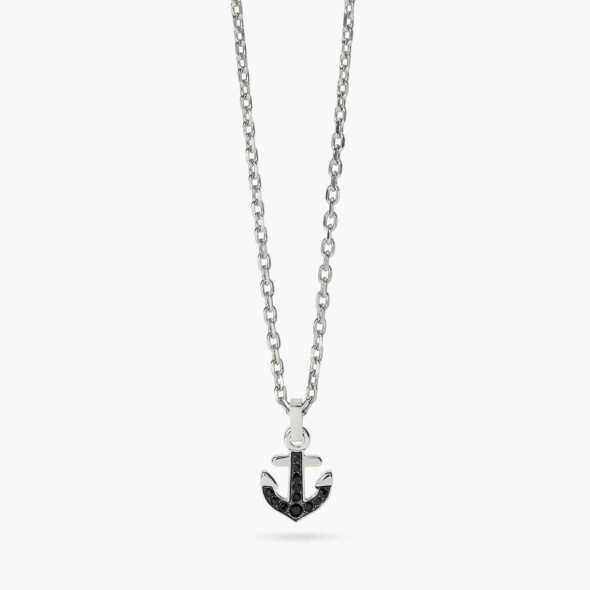 Collana Kidult Style Acciaio Ancora con Cristalli Neri