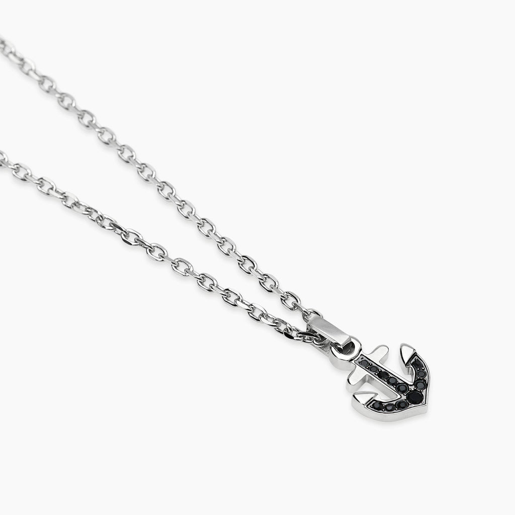 Collana Kidult Style Acciaio Ancora con Cristalli Neri - vista 2