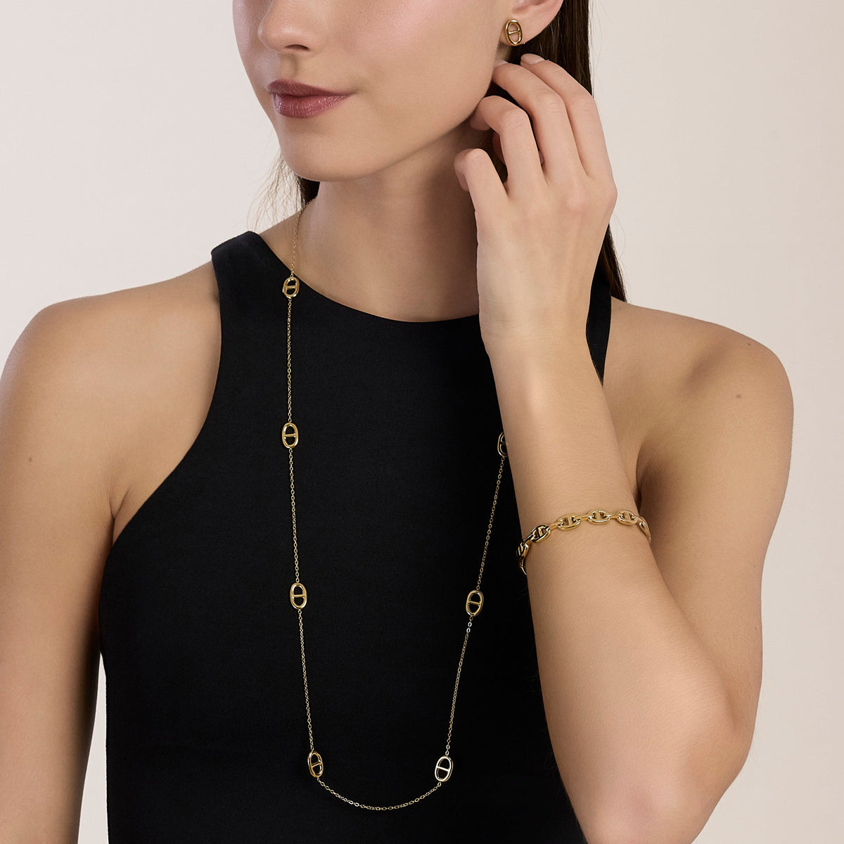 Collana Kidult Style Acciaio PVD Giallo Elementi a Staffa - vista 3