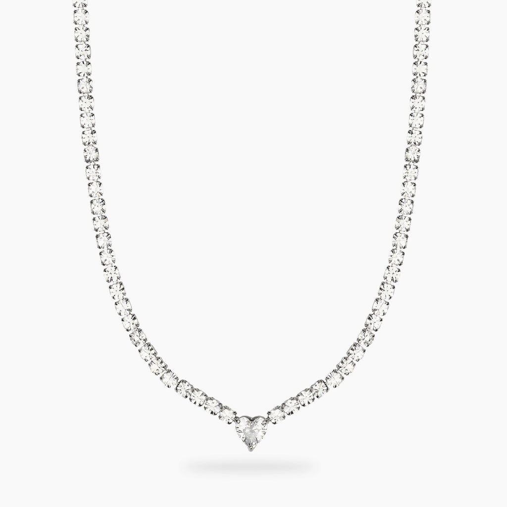 Girocollo Kidult Style Tennis Acciaio con Zircone a Cuore