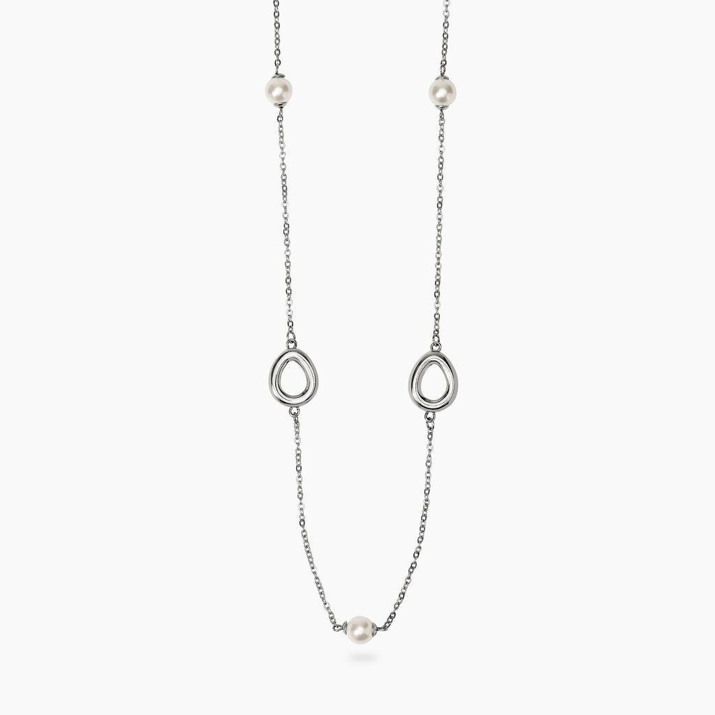 Collana Kidult Style Acciaio Elementi a Goccia e Perle Conchiglia