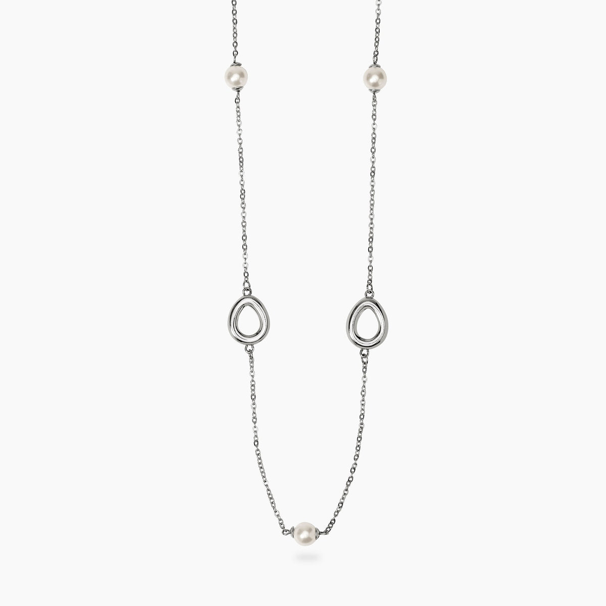 Collana Kidult Style Acciaio Elementi a Goccia e Perle Conchiglia