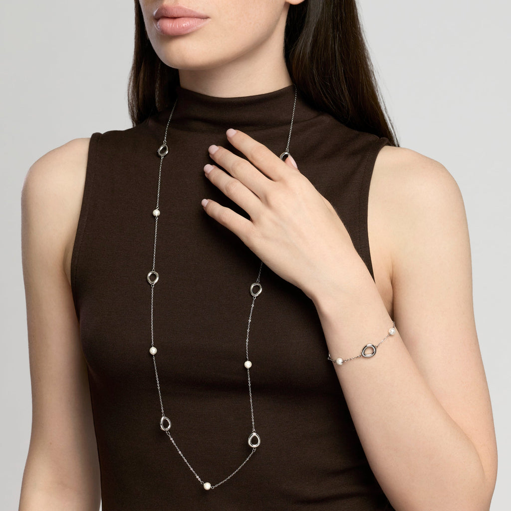 Collana Kidult Style Acciaio Elementi a Goccia e Perle Conchiglia - vista 3