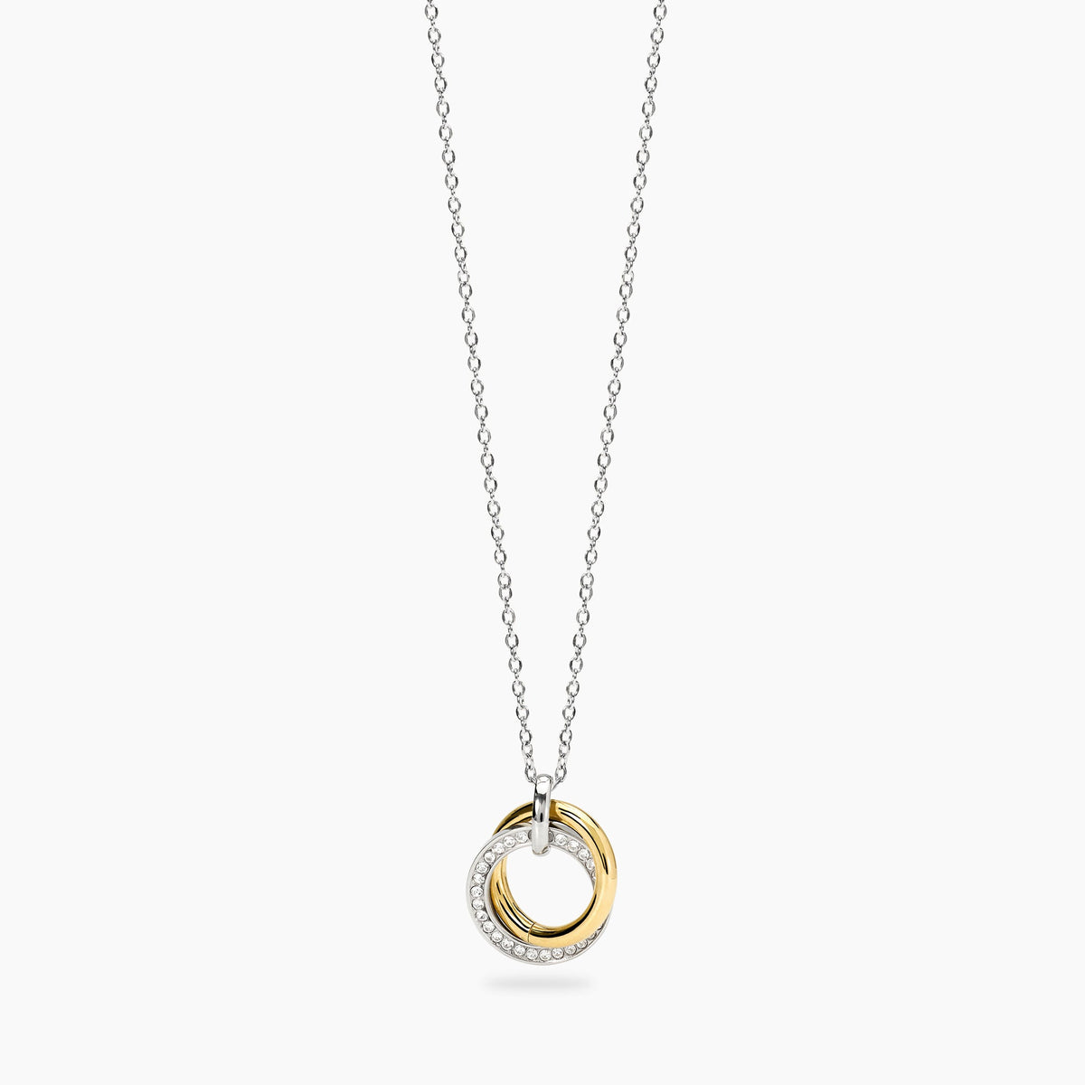 Girocollo Kidult Style Acciaio Bicolore Pendente Anelli con Cristalli