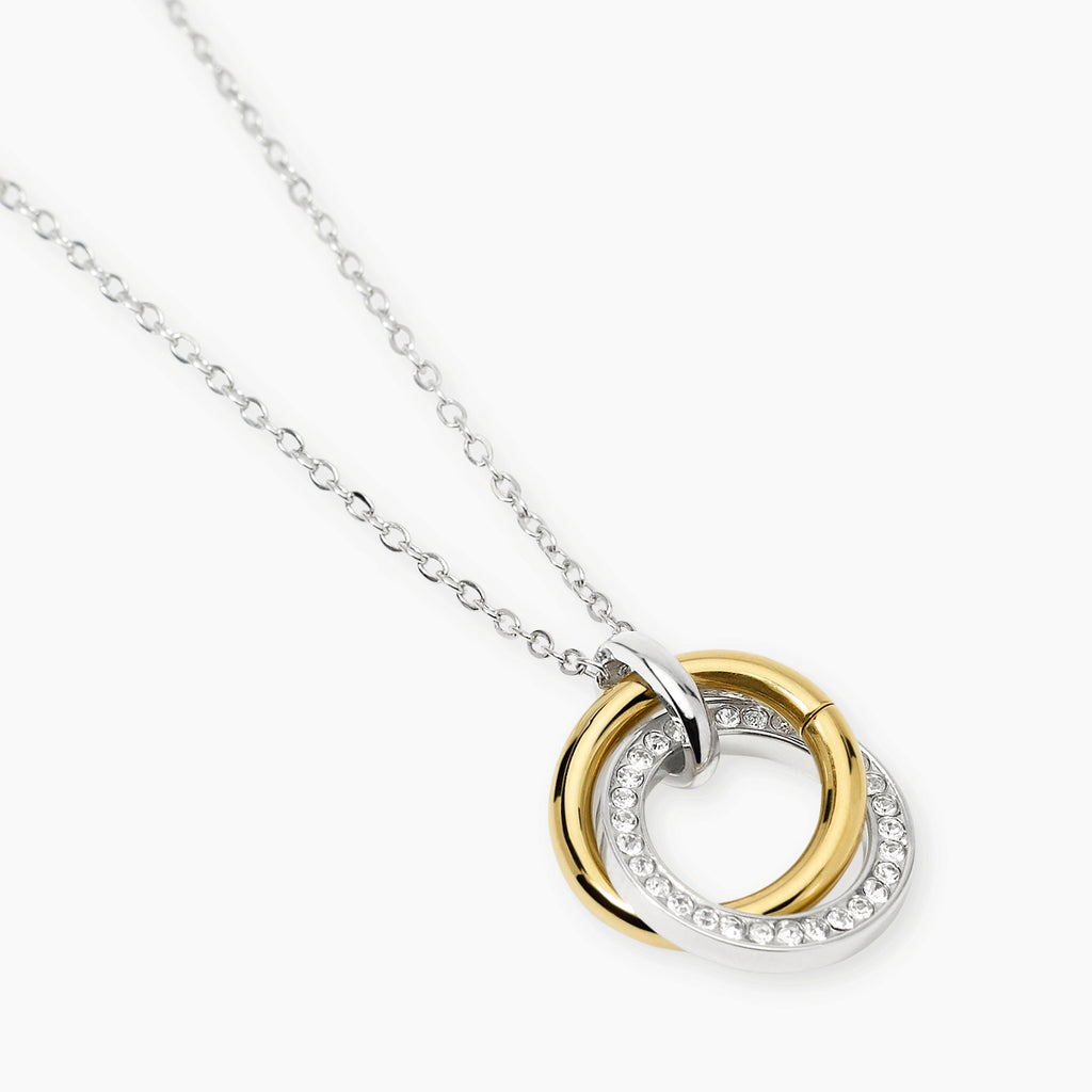 Girocollo Kidult Style Acciaio Bicolore Pendente Anelli con Cristalli - vista 2