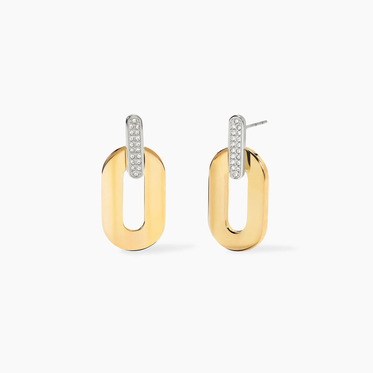 Orecchini Kidult Style Acciaio Bicolore Pendenti Allungati con Cristalli