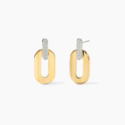 Orecchini Kidult Style Acciaio Bicolore Pendenti Allungati con Cristalli