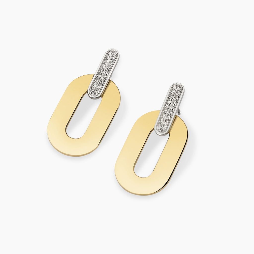 Orecchini Kidult Style Acciaio Bicolore Pendenti Allungati con Cristalli - vista 2