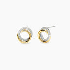 Orecchini Kidult Style Acciaio Bicolore Doppio Cerchio con Cristalli